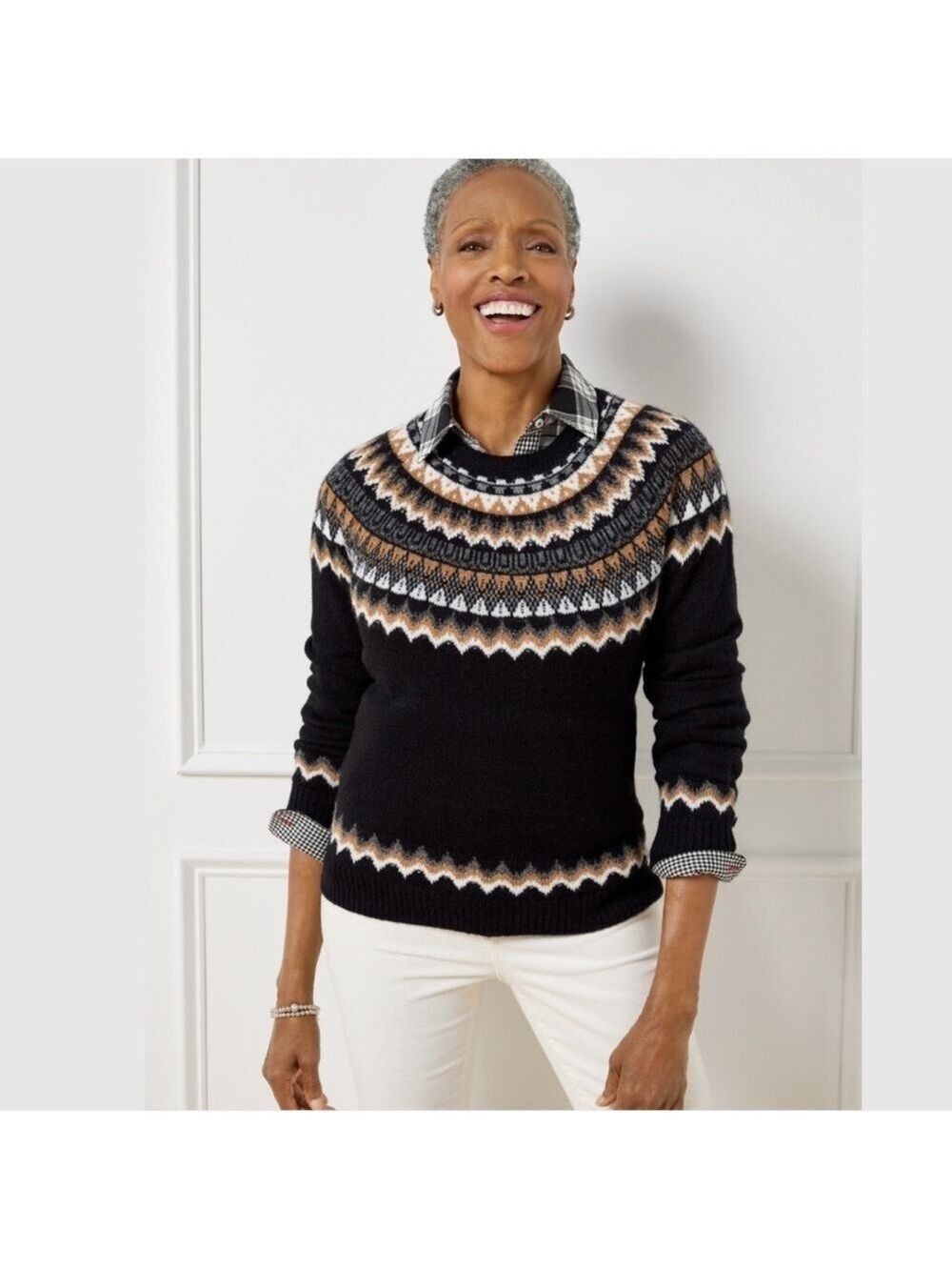TALBOTS Fuzzy Fair Isle Raglan Long Sleeve Sweater Machine Washable US Sz XLp